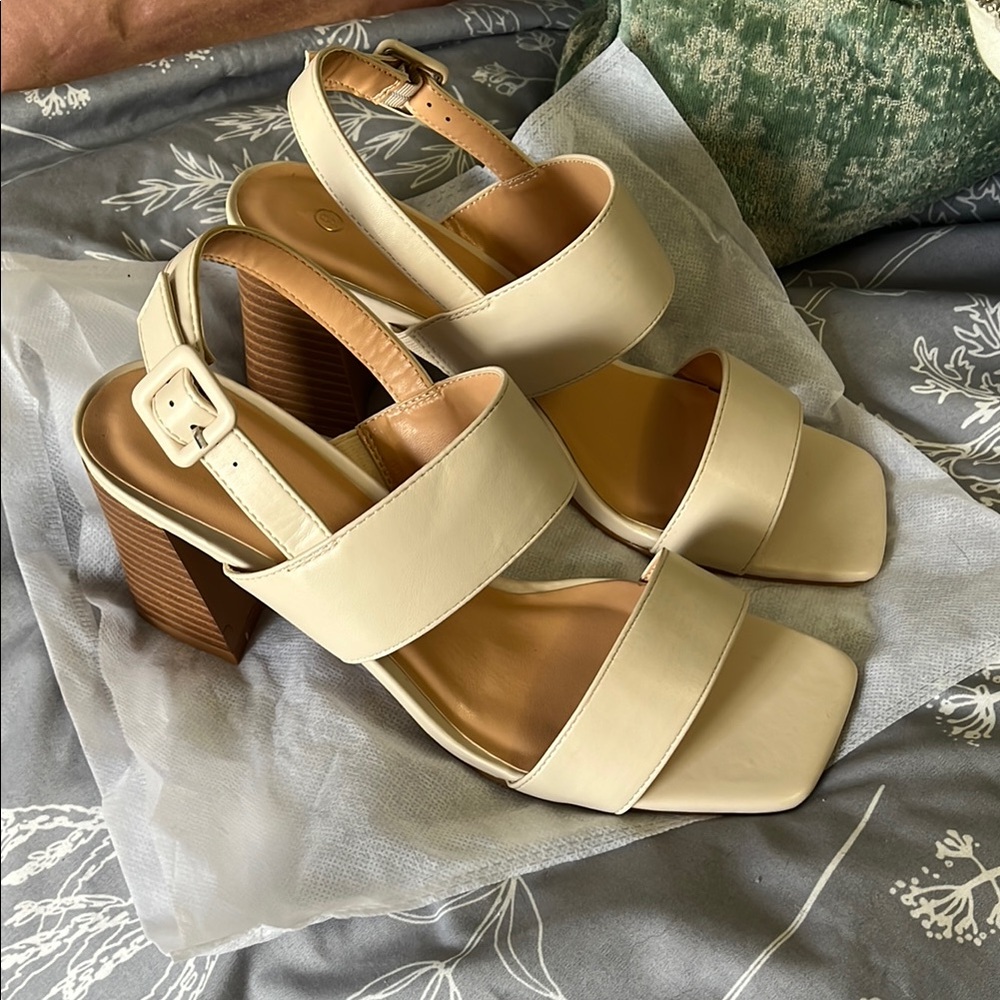 Cream sandals with 3" heel size 9